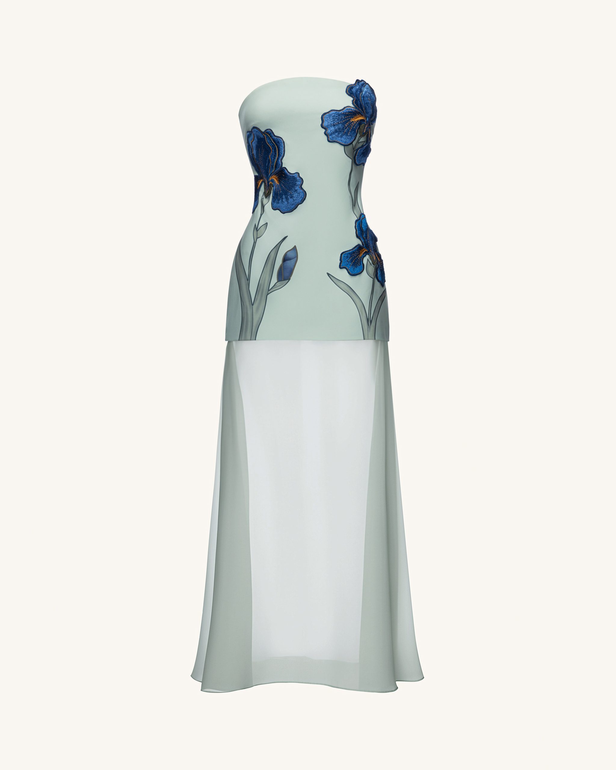 Iris Embroidered Strapless Sheer Overlay Maxi Dress - Sage Green - Image 2