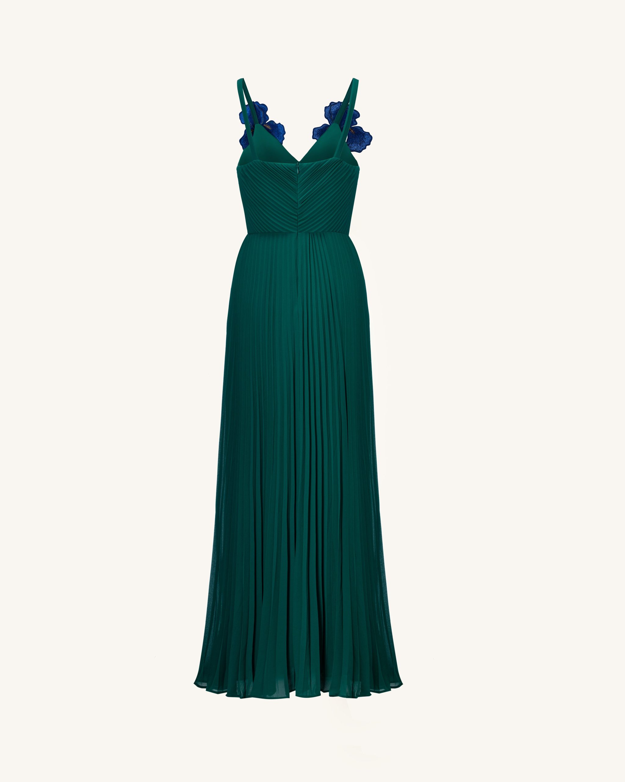 Iris Embroidered Pleated V-Neck Maxi Dress - Emerald Green - Image 4