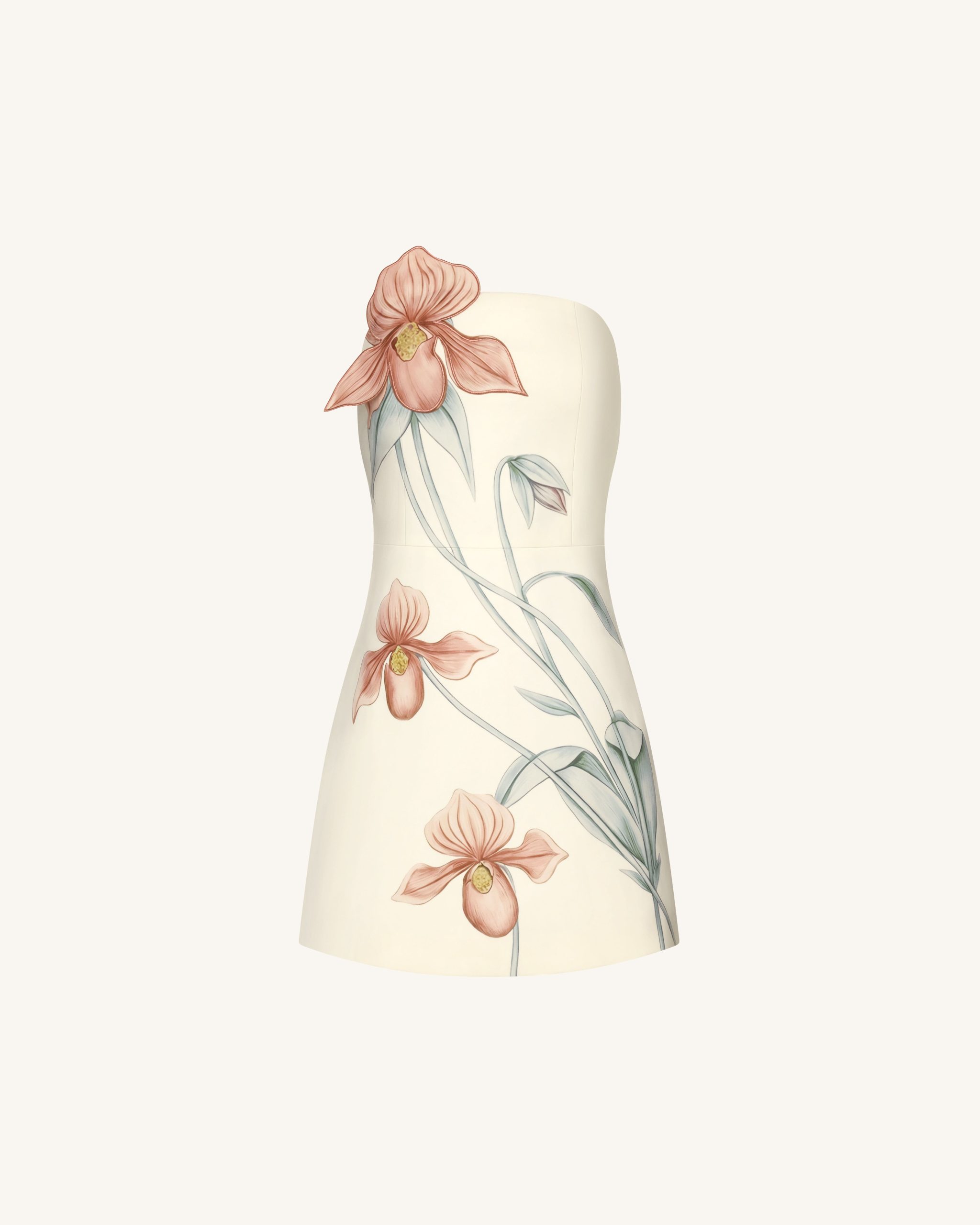 Slipper Orchid Appliqué Mini Dress - Ivory/Peach Pink - Image 3