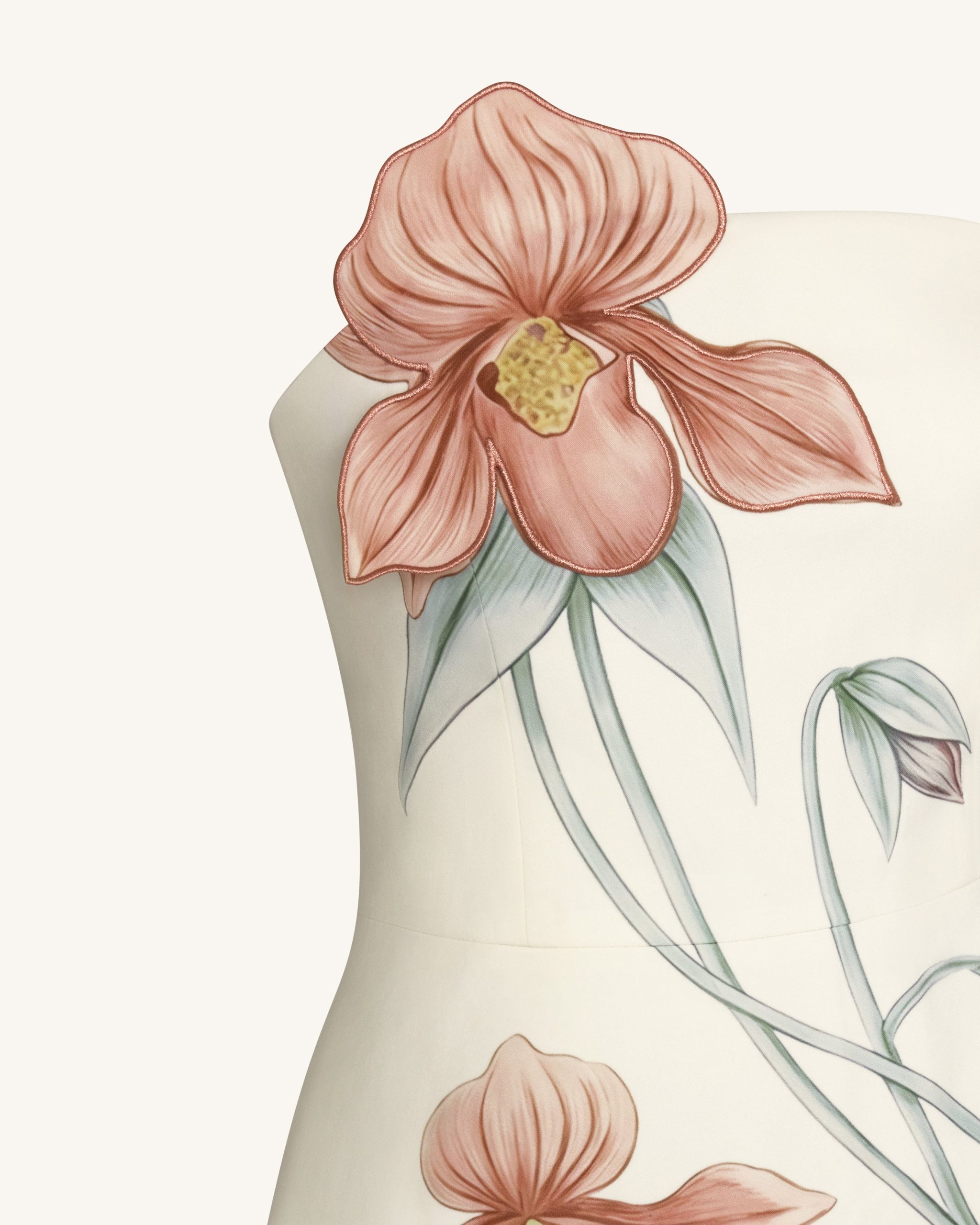 Slipper Orchid Appliqué Mini Dress - Ivory/Peach Pink - Image 5