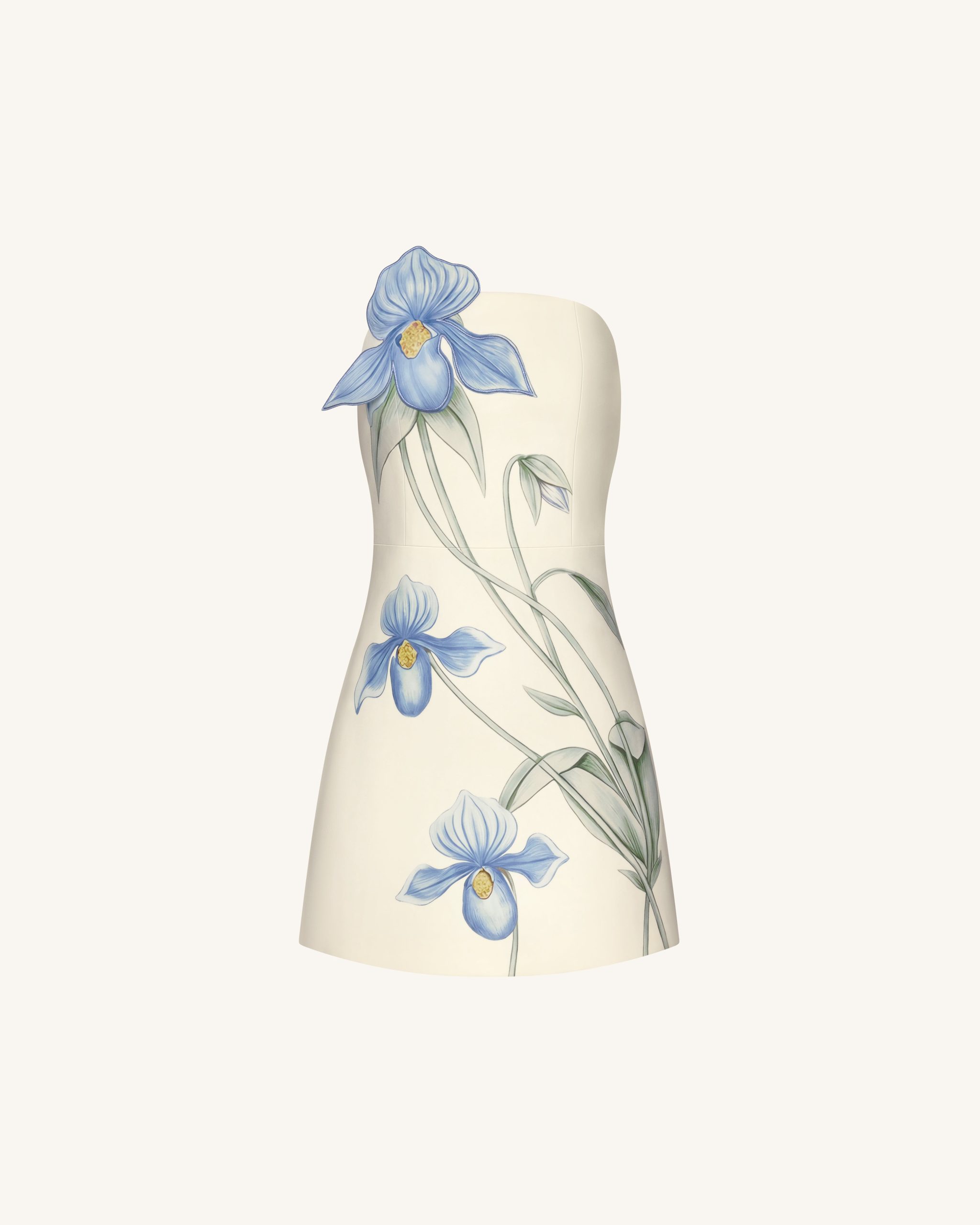 Slipper Orchid Appliqué Mini Dress - Ivory/Blue - Image 3