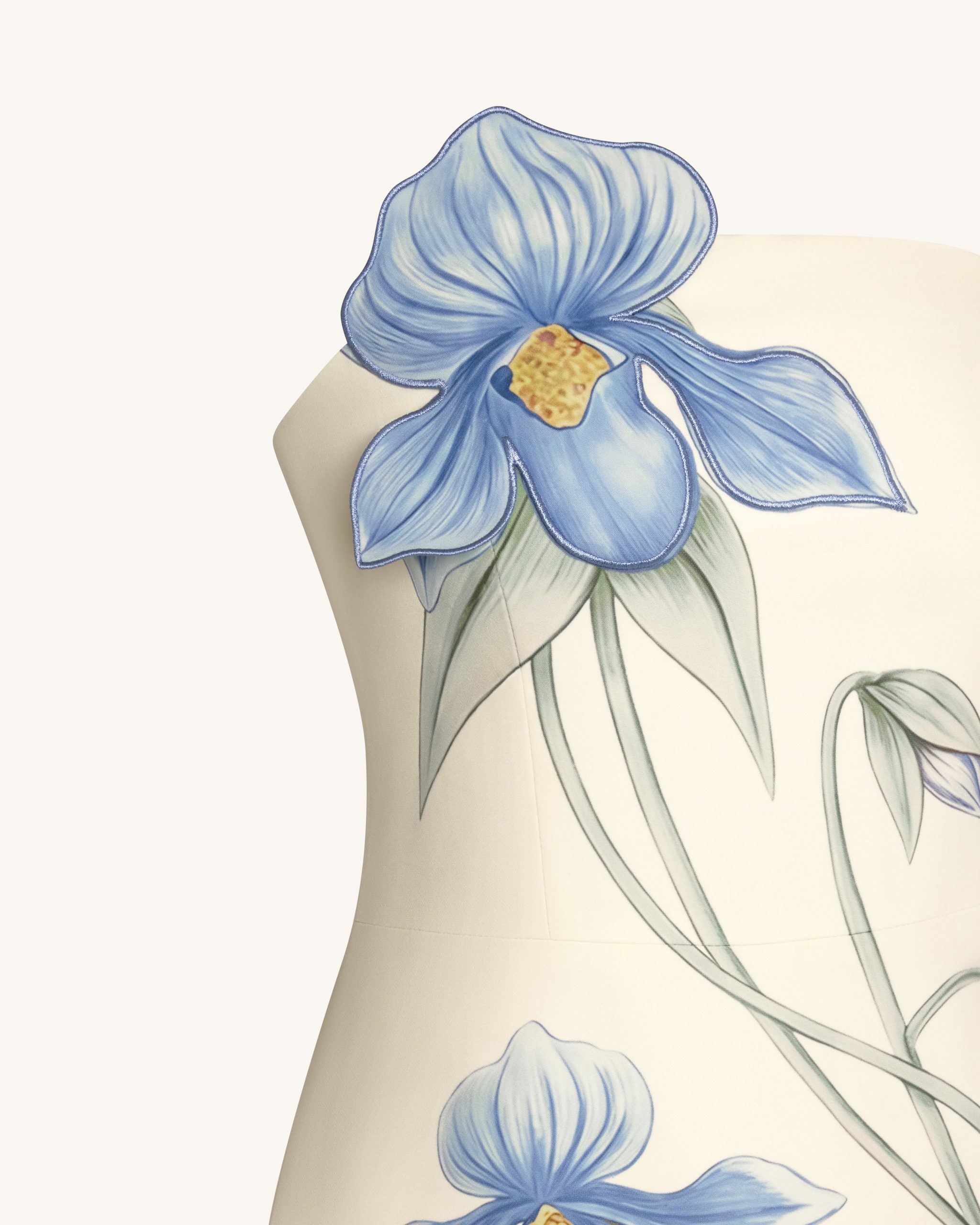 Slipper Orchid Appliqué Mini Dress - Ivory/Blue - Image 5