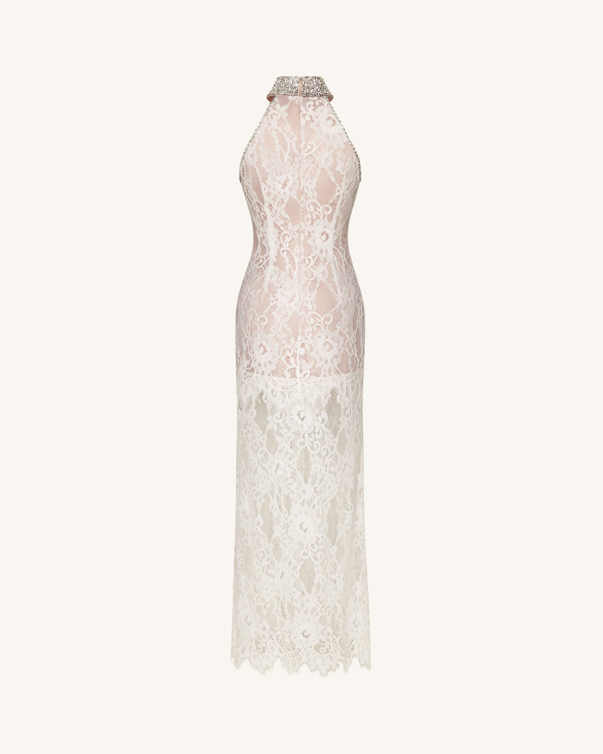 Jeweled Lace Halter Dress - White - Image 4