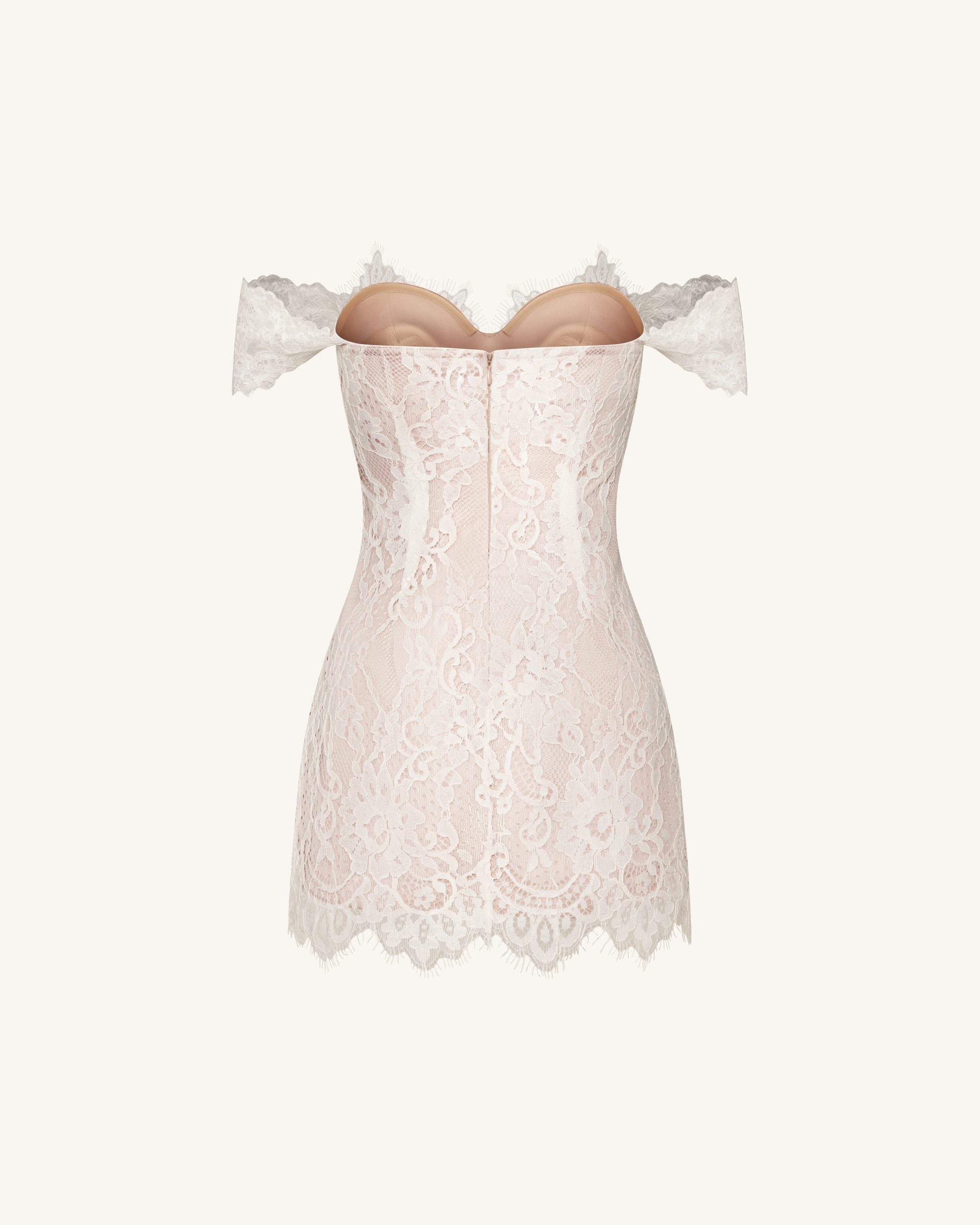 Off Shoulder Lace Mini Dress - White - Image 4
