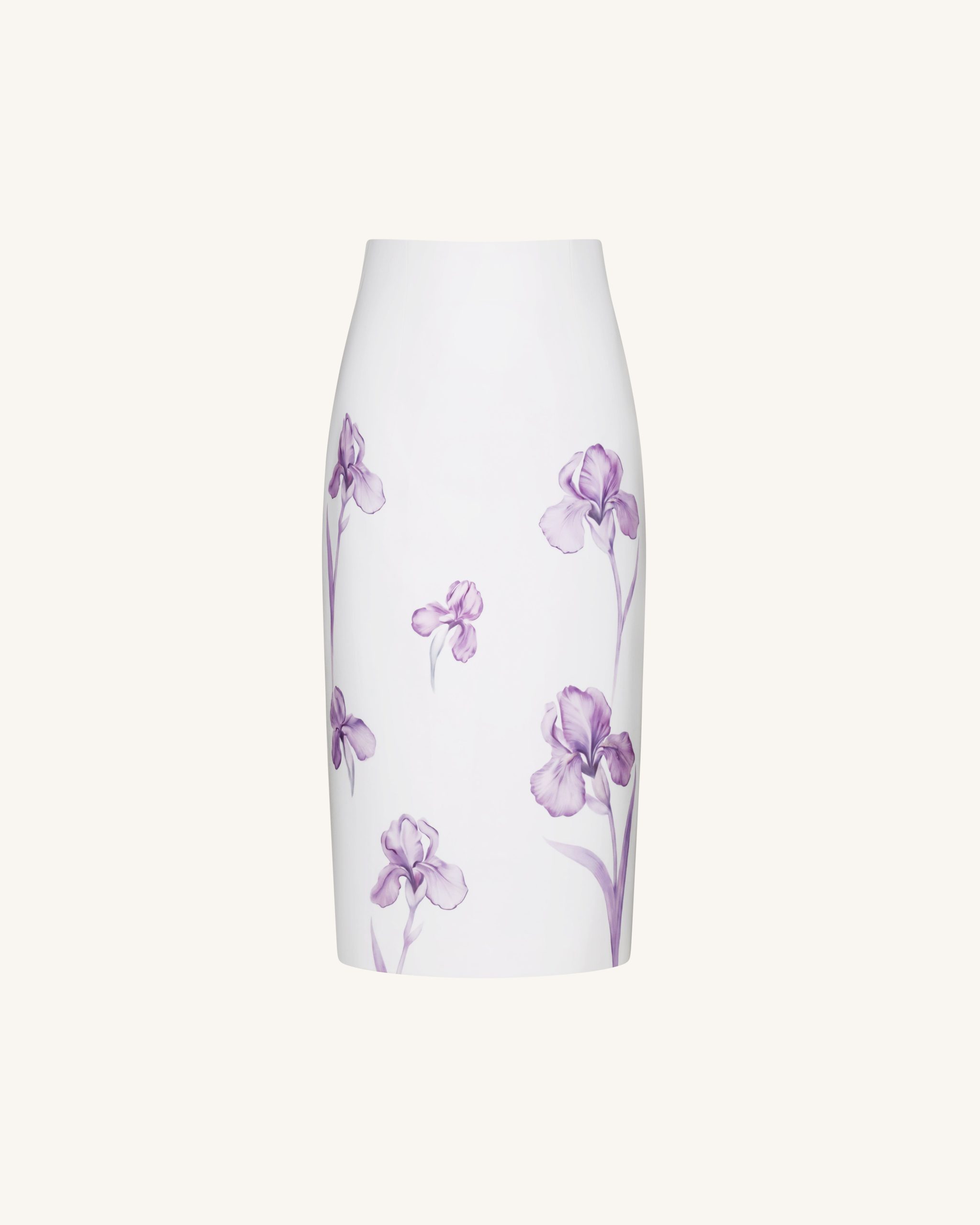 Iris Print High-Waisted Pencil Midi Skirt - White/Purple - Image 2
