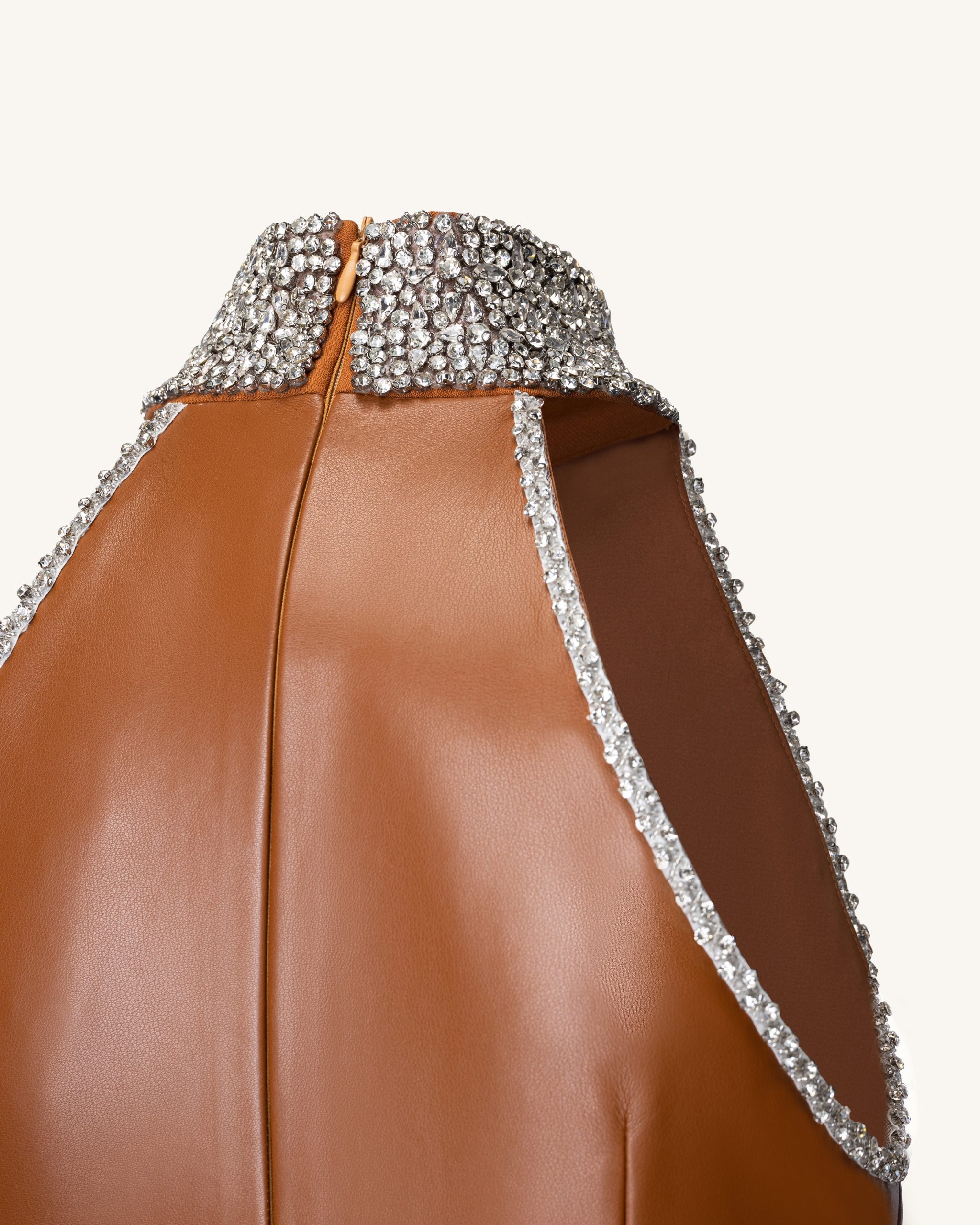 Jeweled High Neck Halter Maxi Dress - Caramel Brown - Image 5