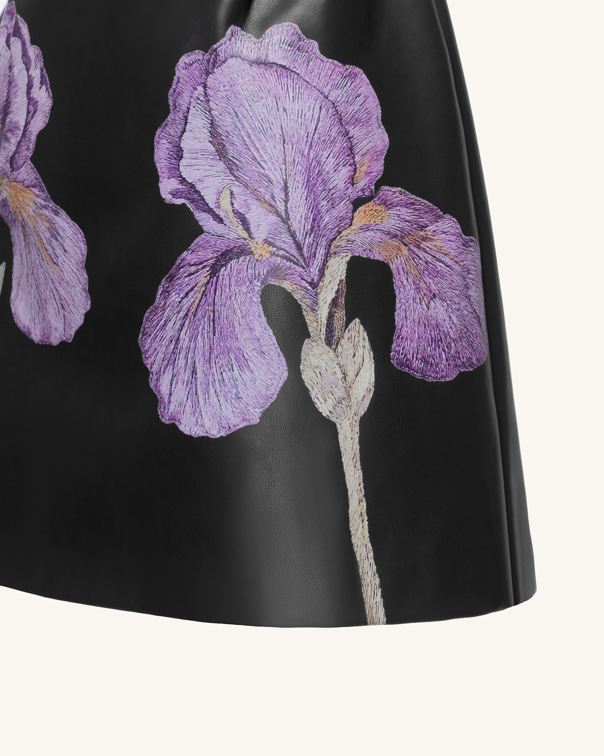 Iris Floral-Print One-Shoulder Leather Mini Dress - Black - Image 4