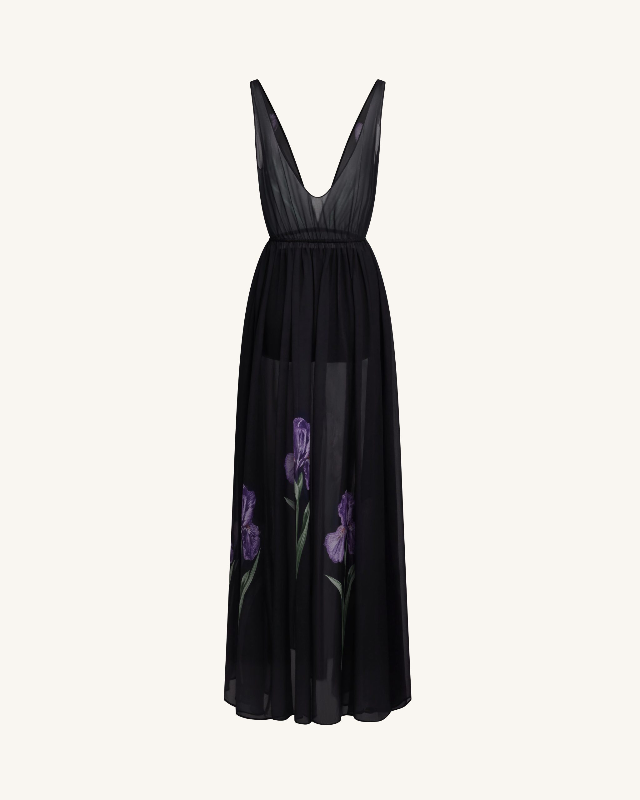Sheer Floral Print Maxi Dress - Black - Image 4