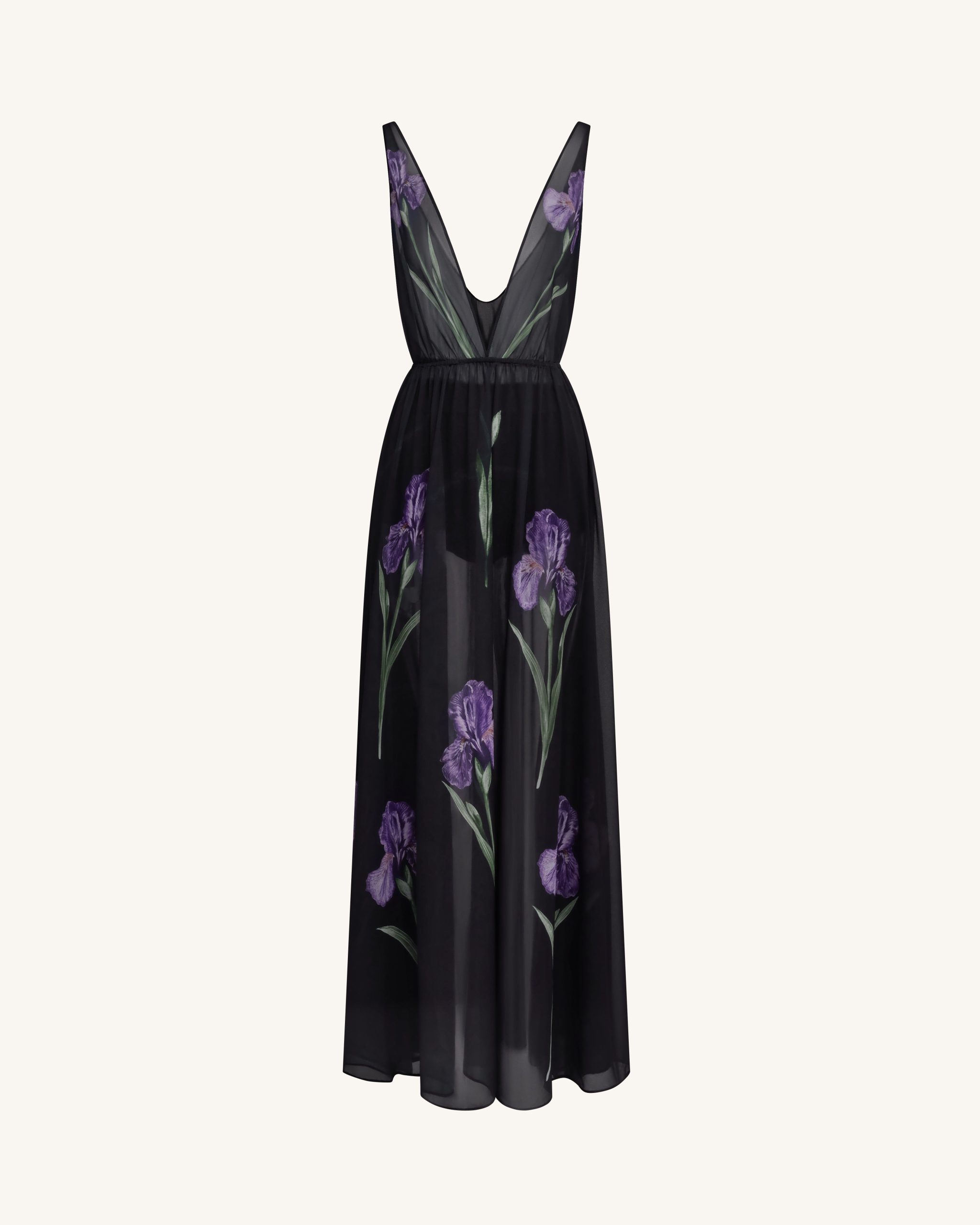Sheer Floral Print Maxi Dress - Black - Image 3