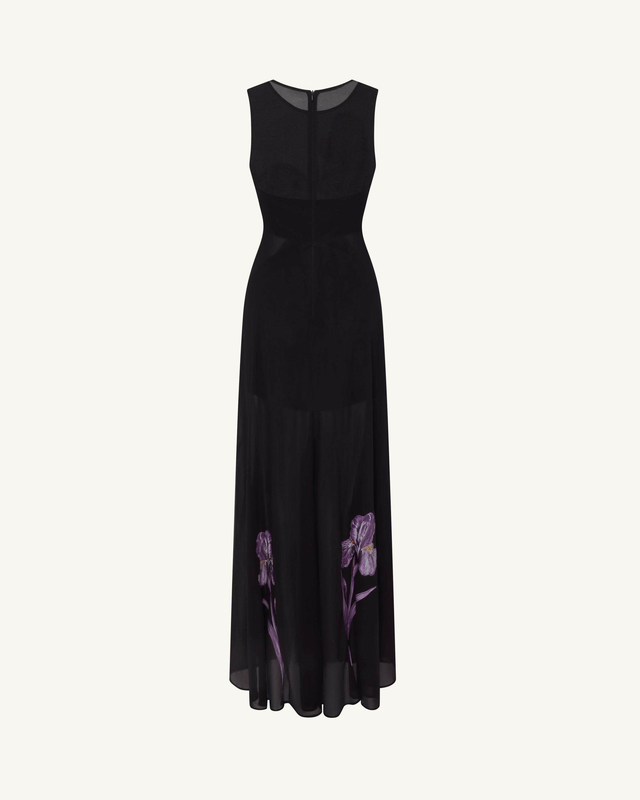 Sheer Floral Print Paneled Maxi Dress - Black - Image 4