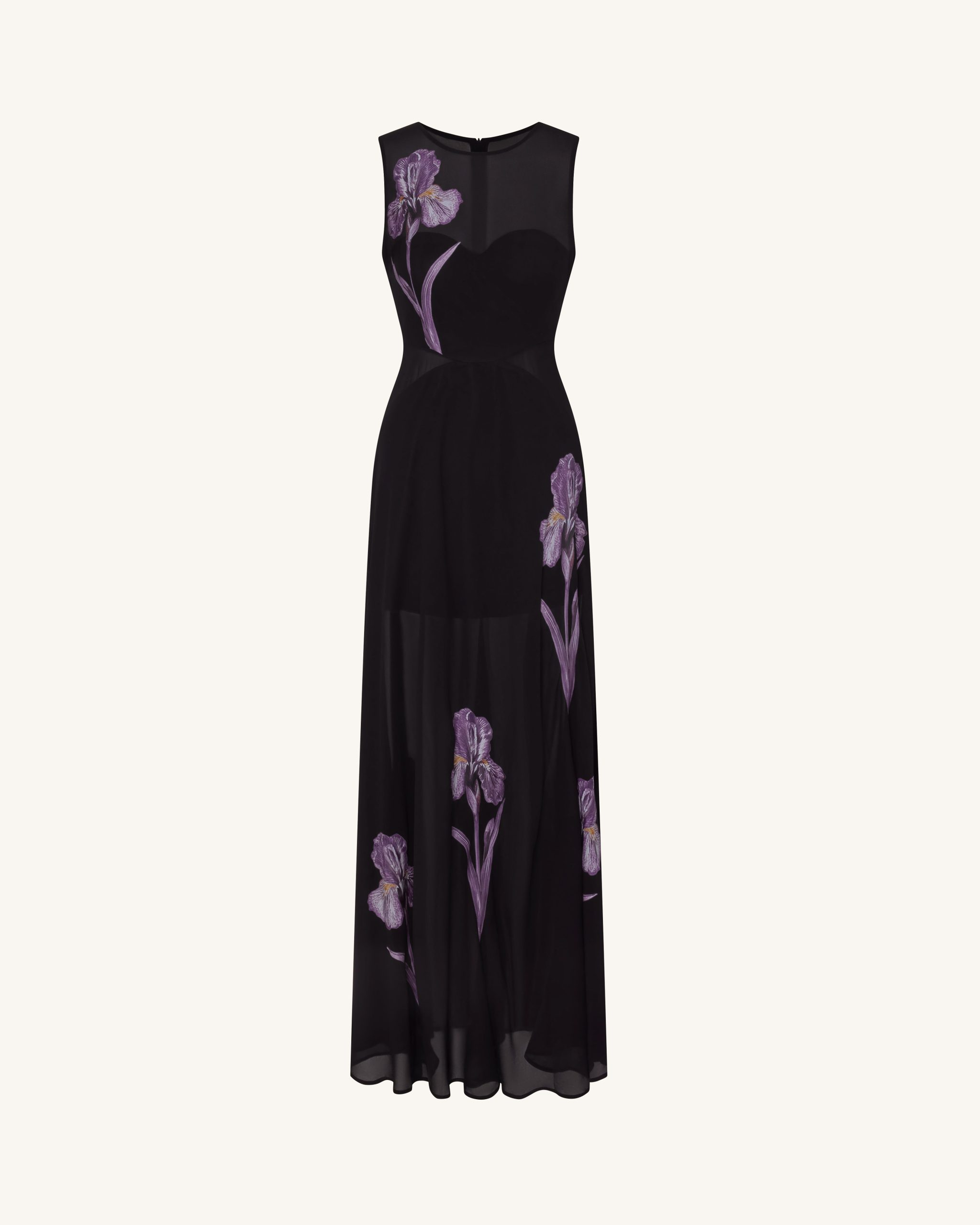 Sheer Floral Print Paneled Maxi Dress - Black - Image 3