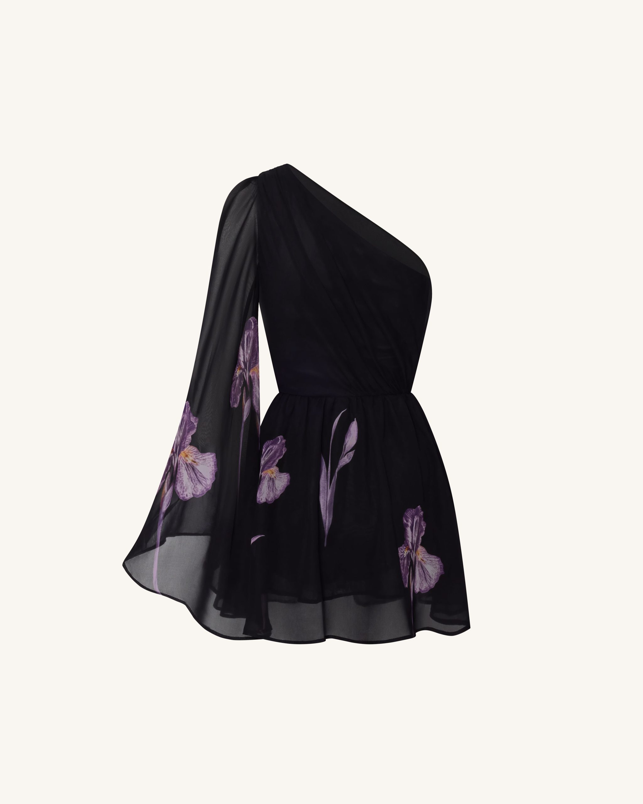 One Shoulder Floral Mesh Dress - Black - Image 4