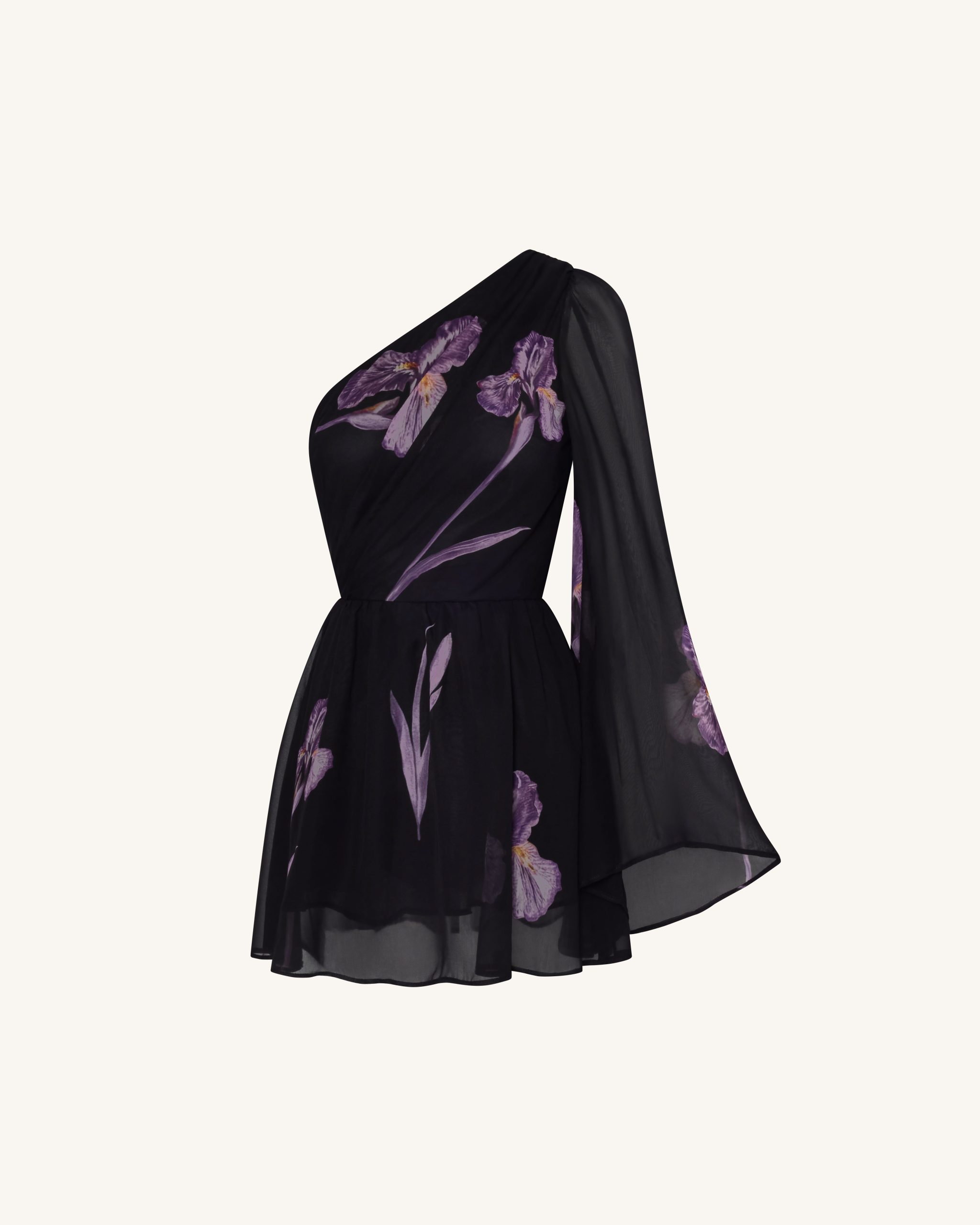 One Shoulder Floral Mesh Dress - Black - Image 3