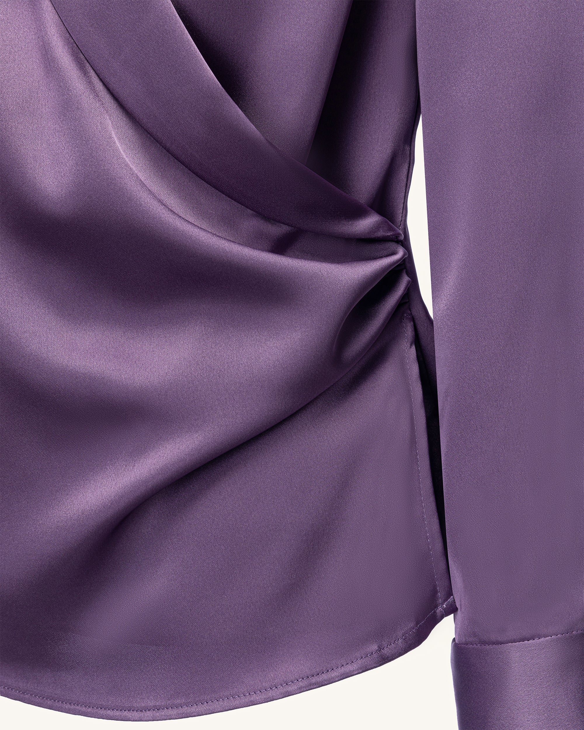 Satin Wrap V Neck Long Sleeve Blouse - Dusty Mauve - Image 4