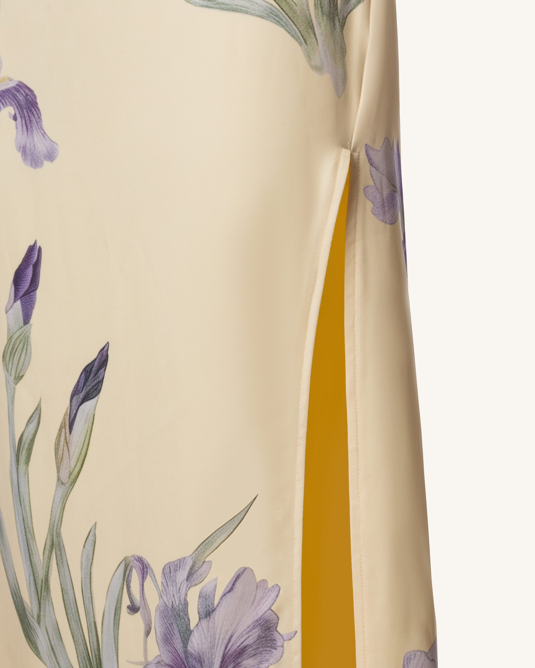 Iris Print Strapless Satin Slit Maxi Dress - Soft Yellow - Image 4