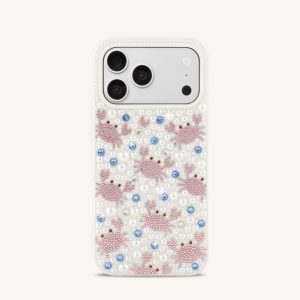 Crab Pattern Faux Pearl Phone Case - White