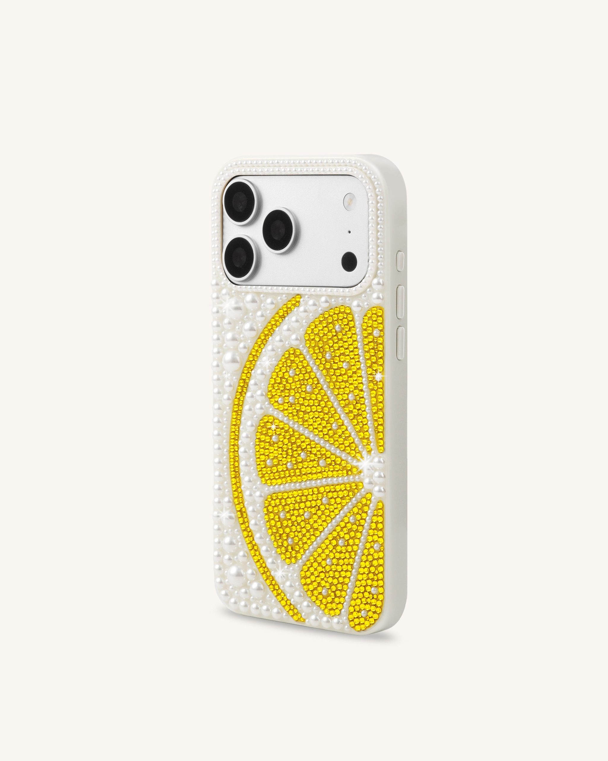 Lemon Slice Faux Pearl Phone Case - White - Image 2