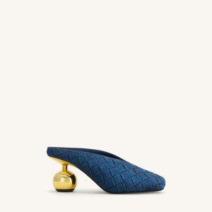 Ellie Woven Square-Toe Mule Heels - Denim Blue