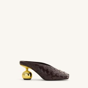 Ellie Woven Square-Toe Mule Heels - Dark Brown