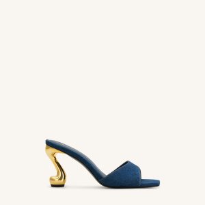 Hannah Denim Mule Heels - Denim Blue