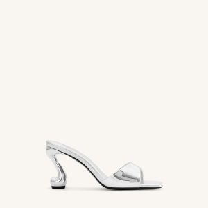 Hannah Metallic Faux Leather Mule Heels - Silver