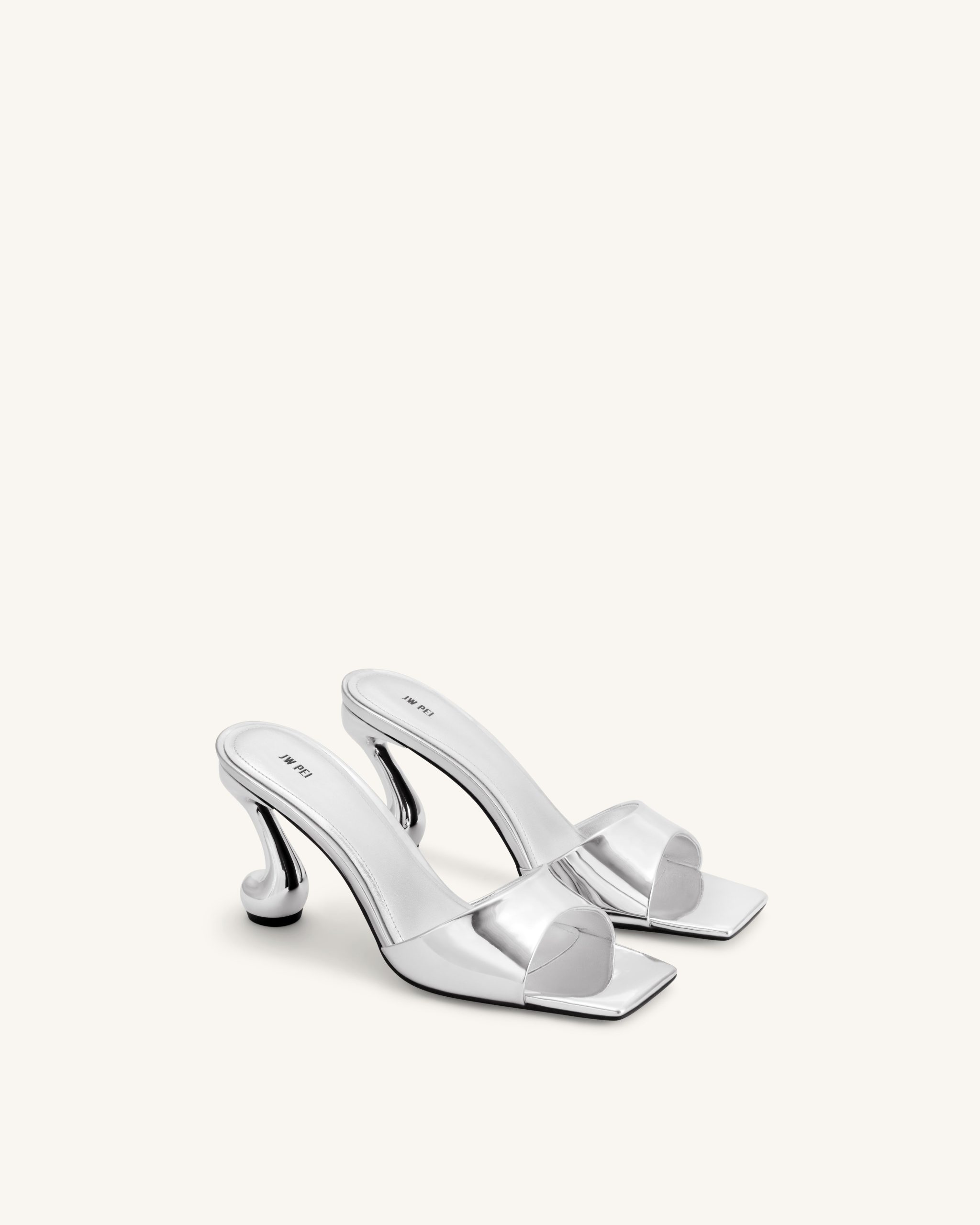 Hannah Metallic Faux Leather Mule Heels - Silver - Image 2