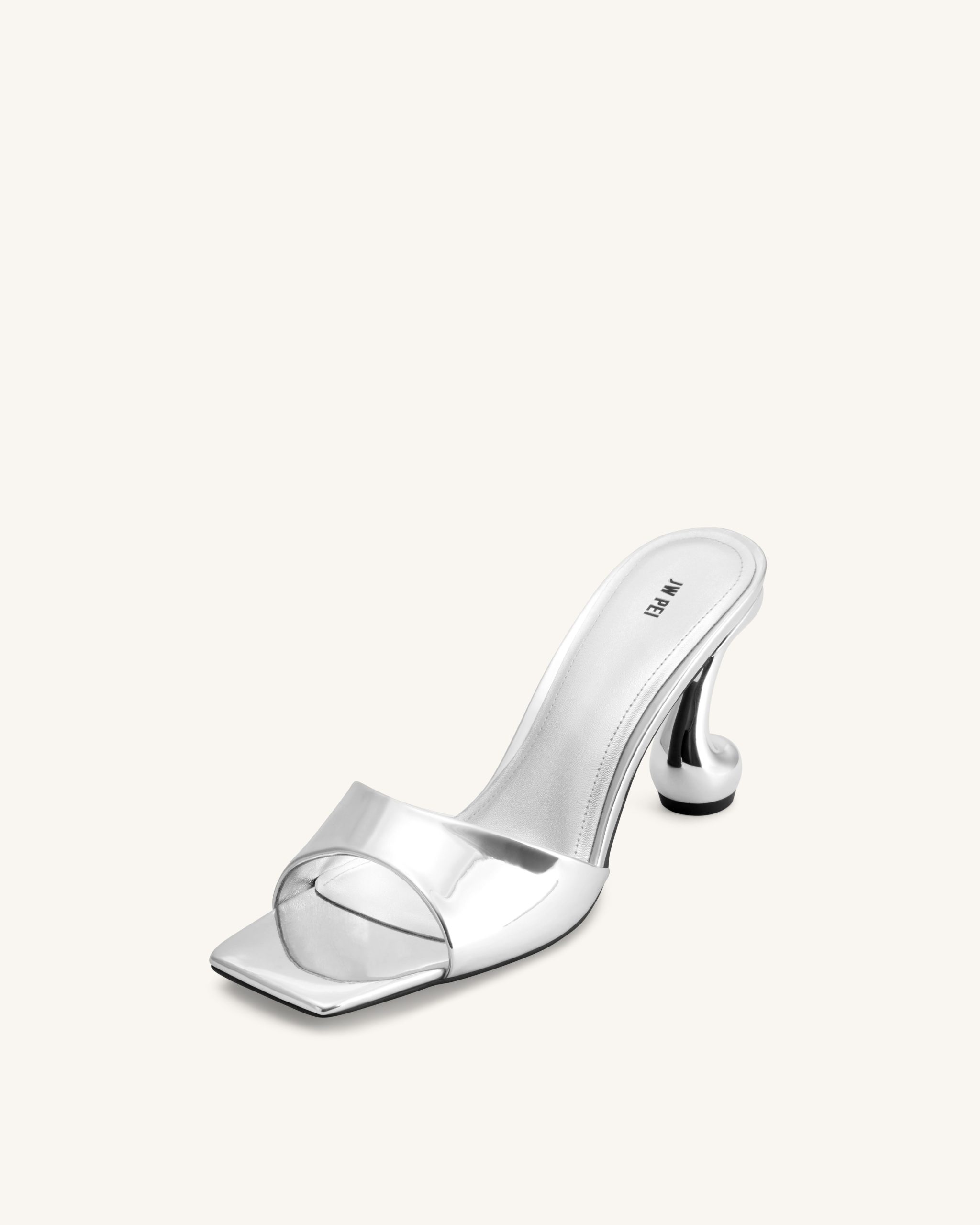 Hannah Metallic Faux Leather Mule Heels - Silver - Image 6