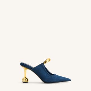 Sofia Metal Accent Sphere Heel Mules - Denim Blue