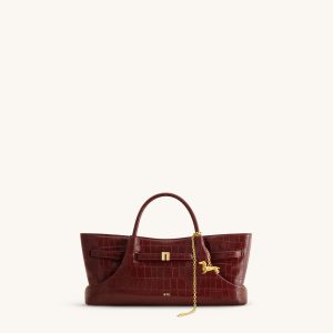 Maeve Dachshund Metal Charm Tote Bag - Burgundy Croc