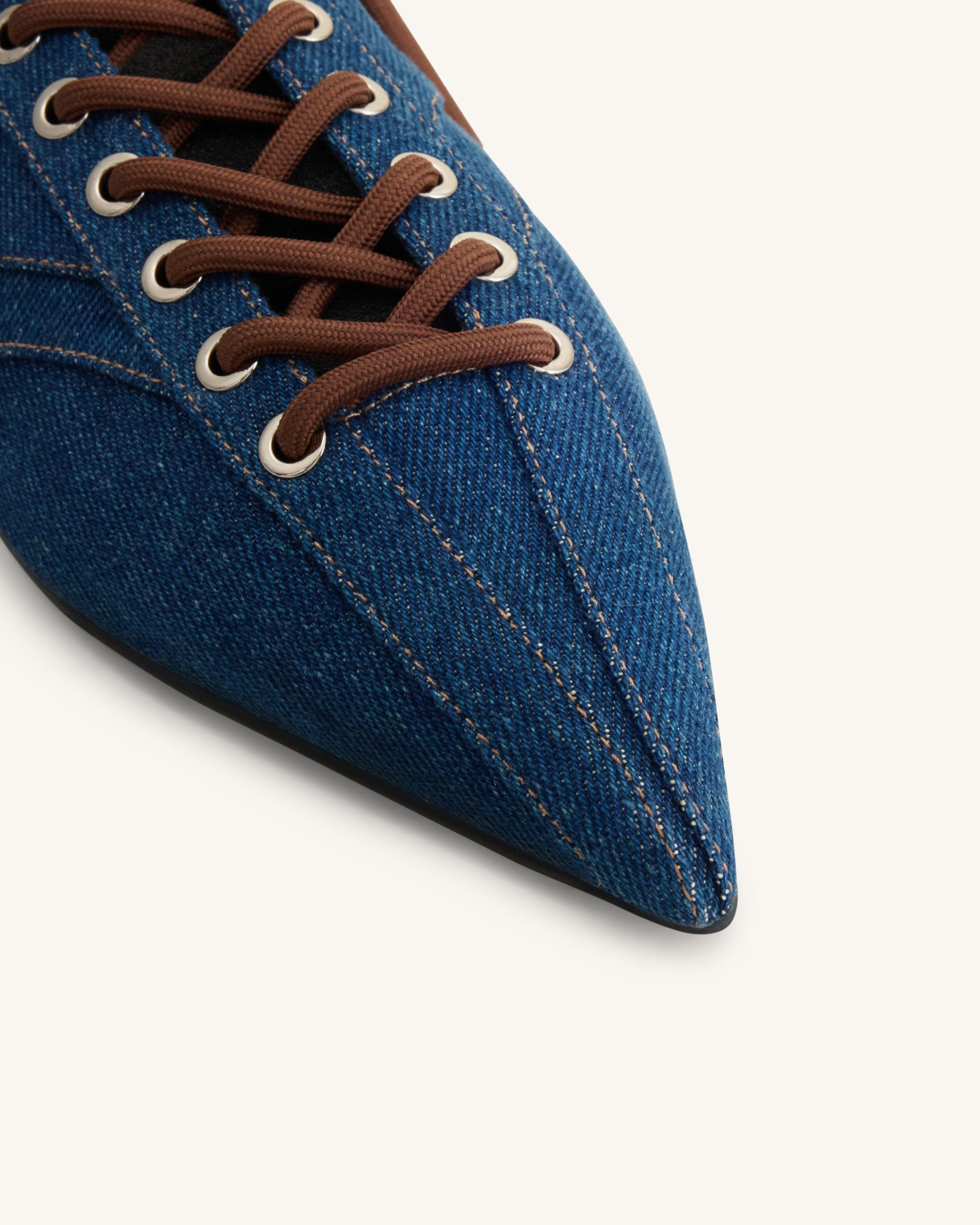Ava Lace-Up Flats - Denim Blue - Image 5