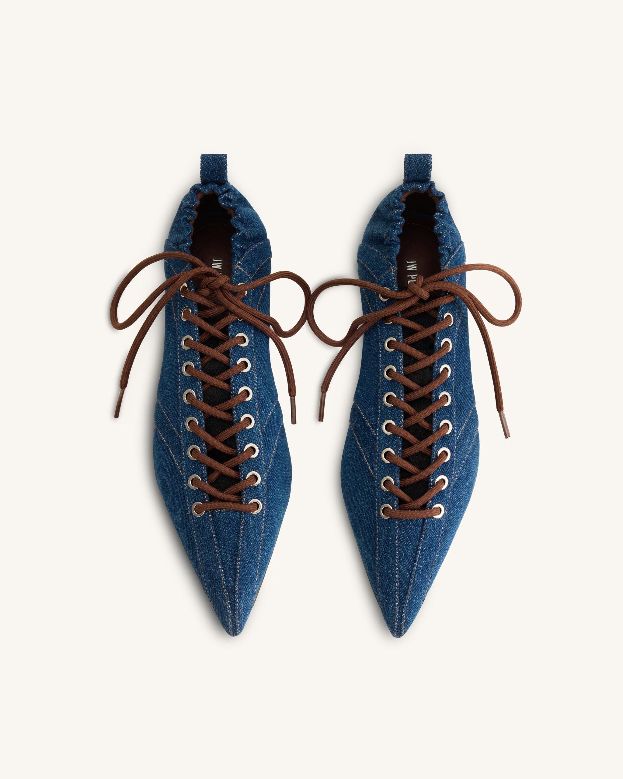 Ava Lace-Up Flats - Denim Blue - Image 3