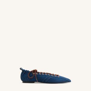 Ava Lace-Up Flats - Denim Blue