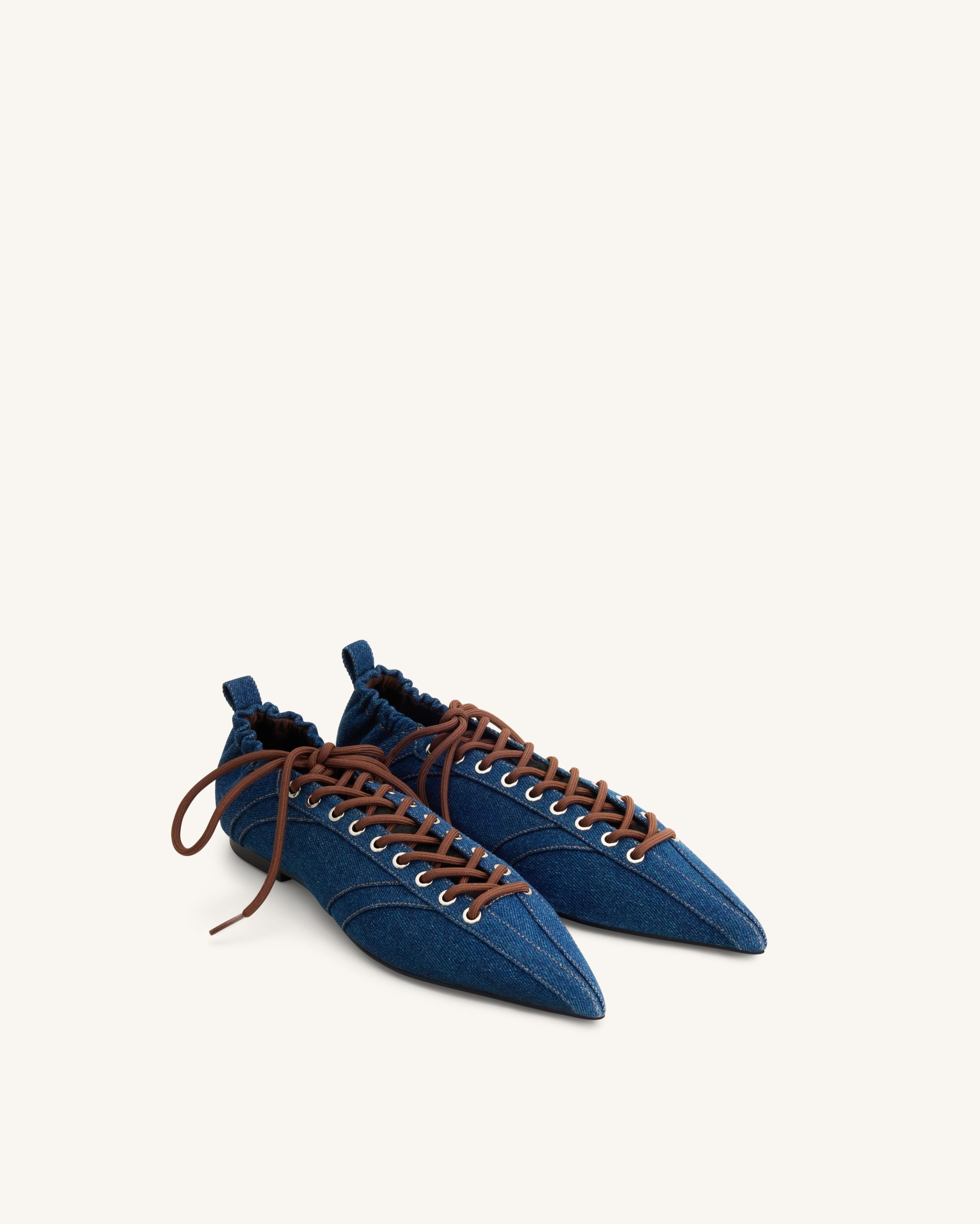 Ava Lace-Up Flats - Denim Blue - Image 2