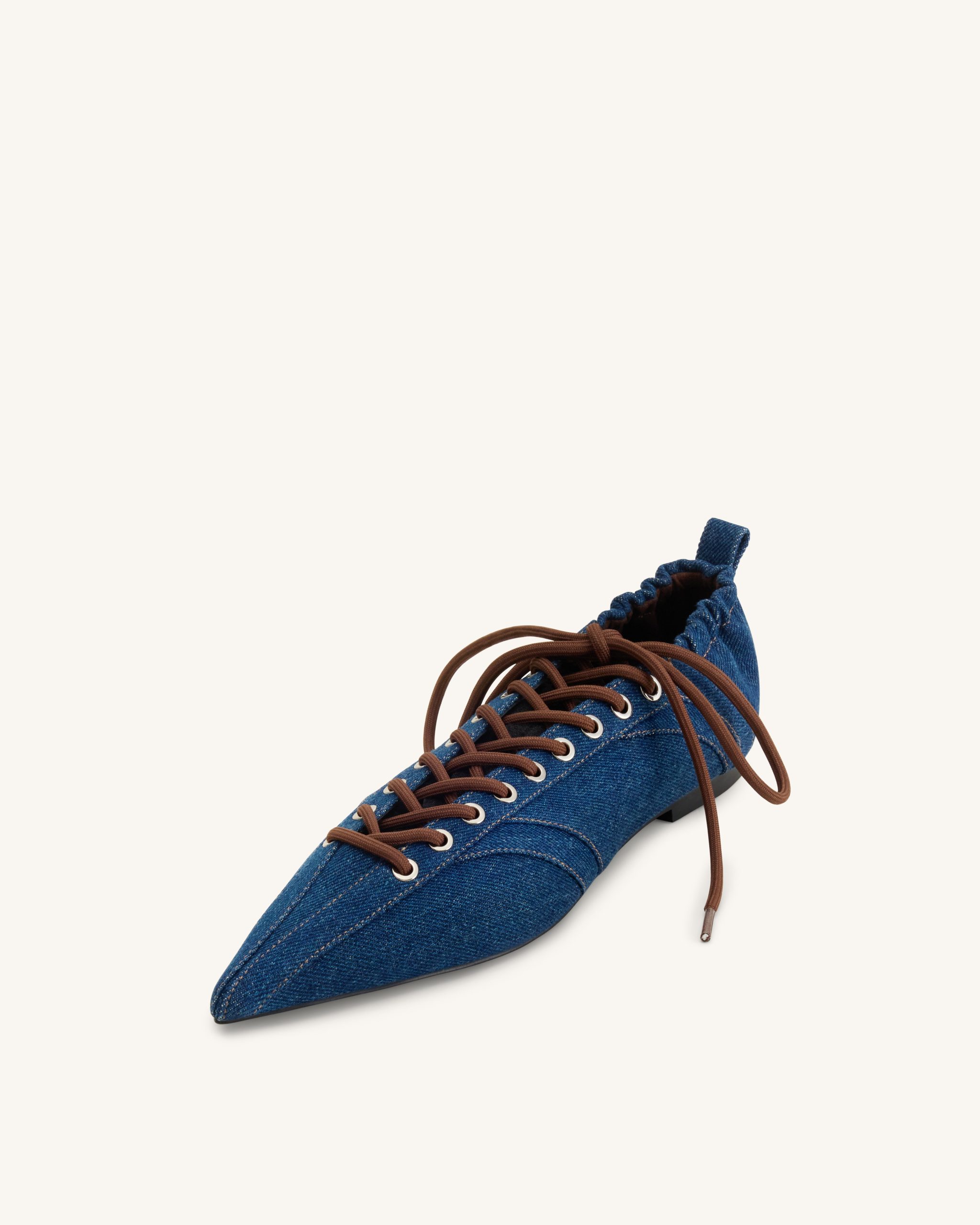 Ava Lace-Up Flats - Denim Blue - Image 6