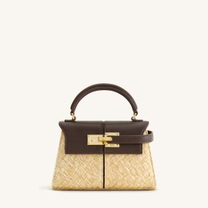 Elise Faux Straw Handbag - Brown