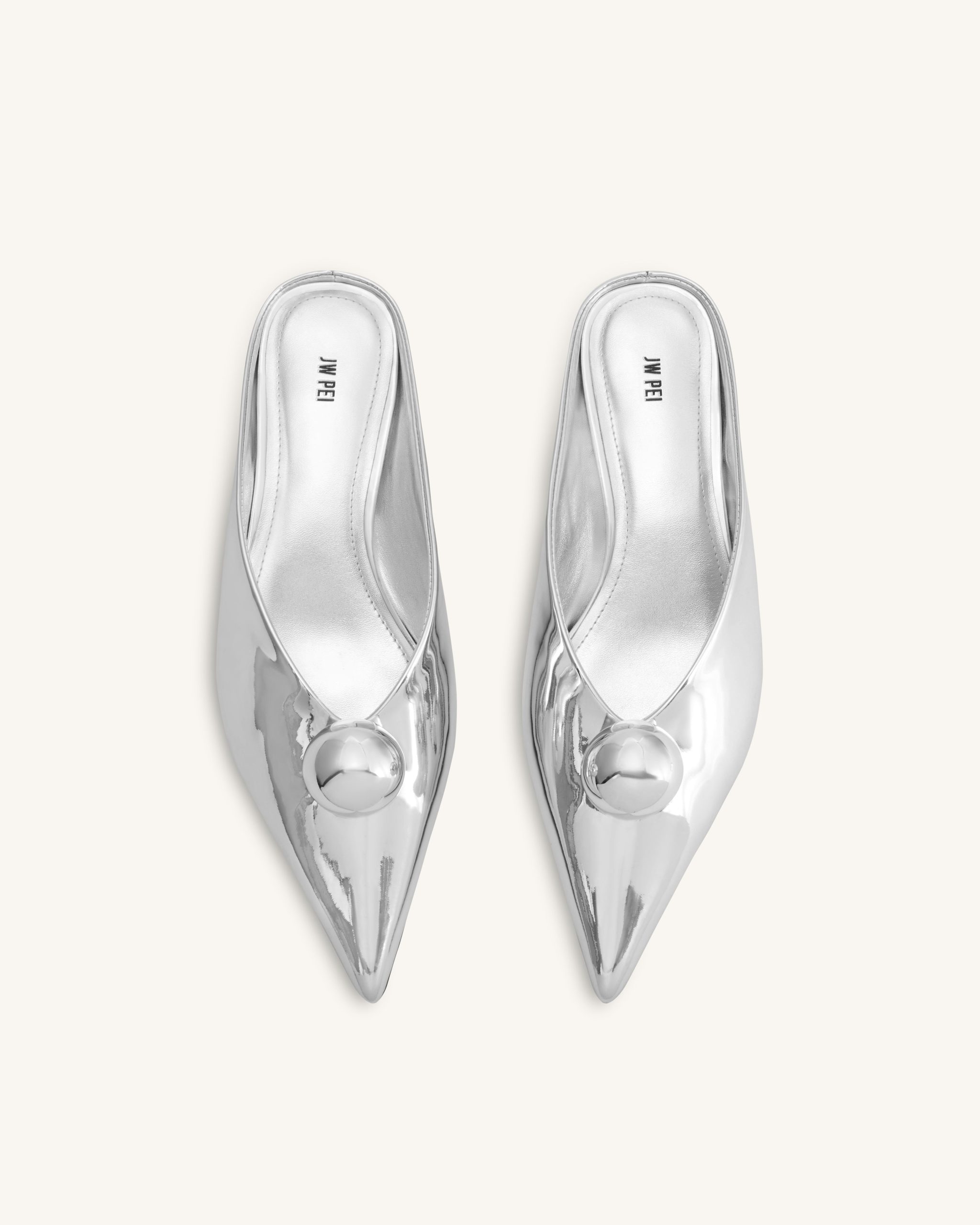 Helena Gold Sphere Pointed Toe Mules - Silver - Image 3