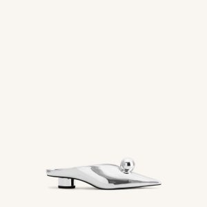 Helena Gold Sphere Pointed Toe Mules - Silver