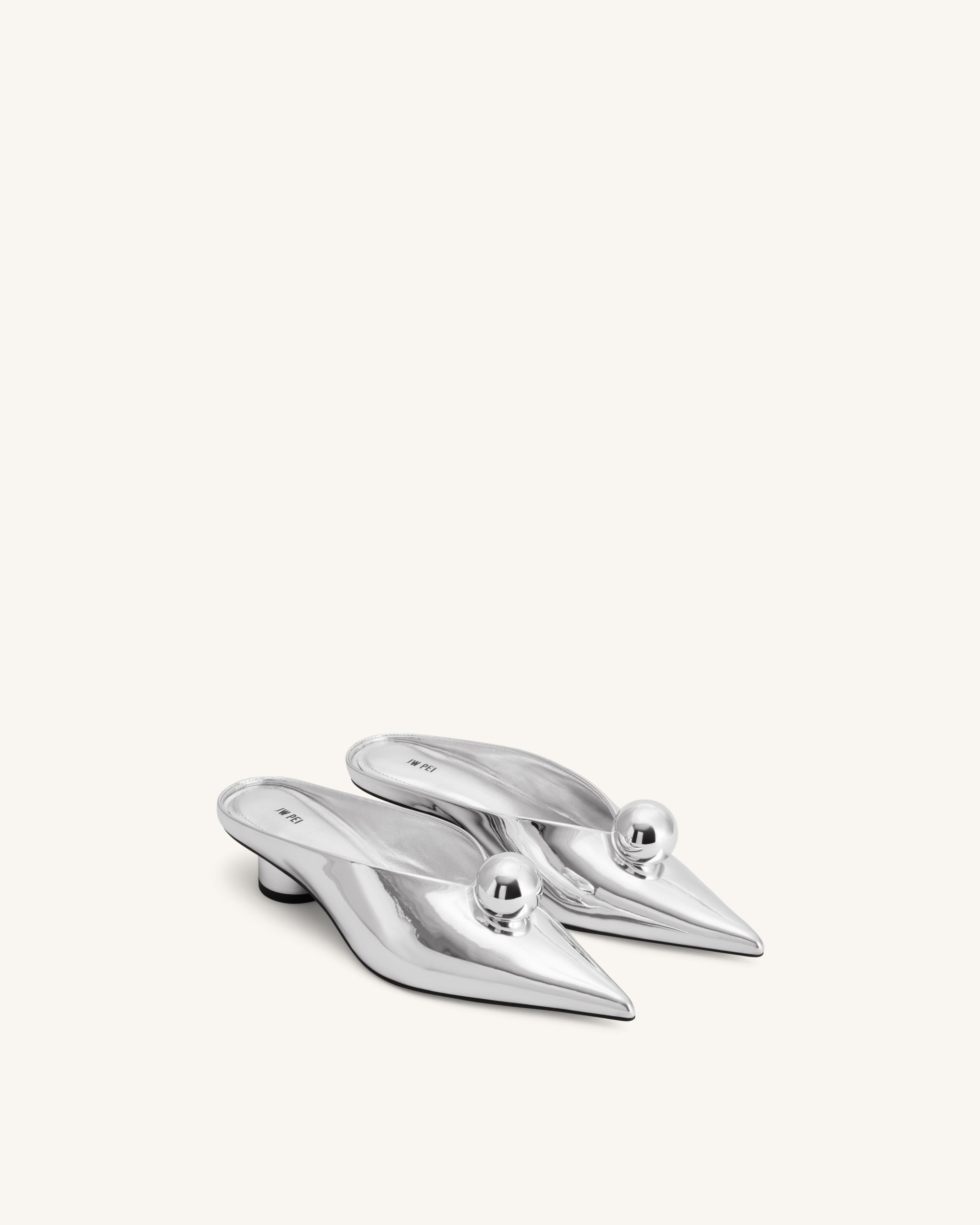 Helena Gold Sphere Pointed Toe Mules - Silver - Image 2