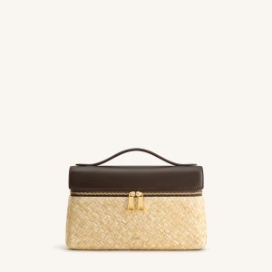 Thea Faux Straw Top Handle Bag - Brown