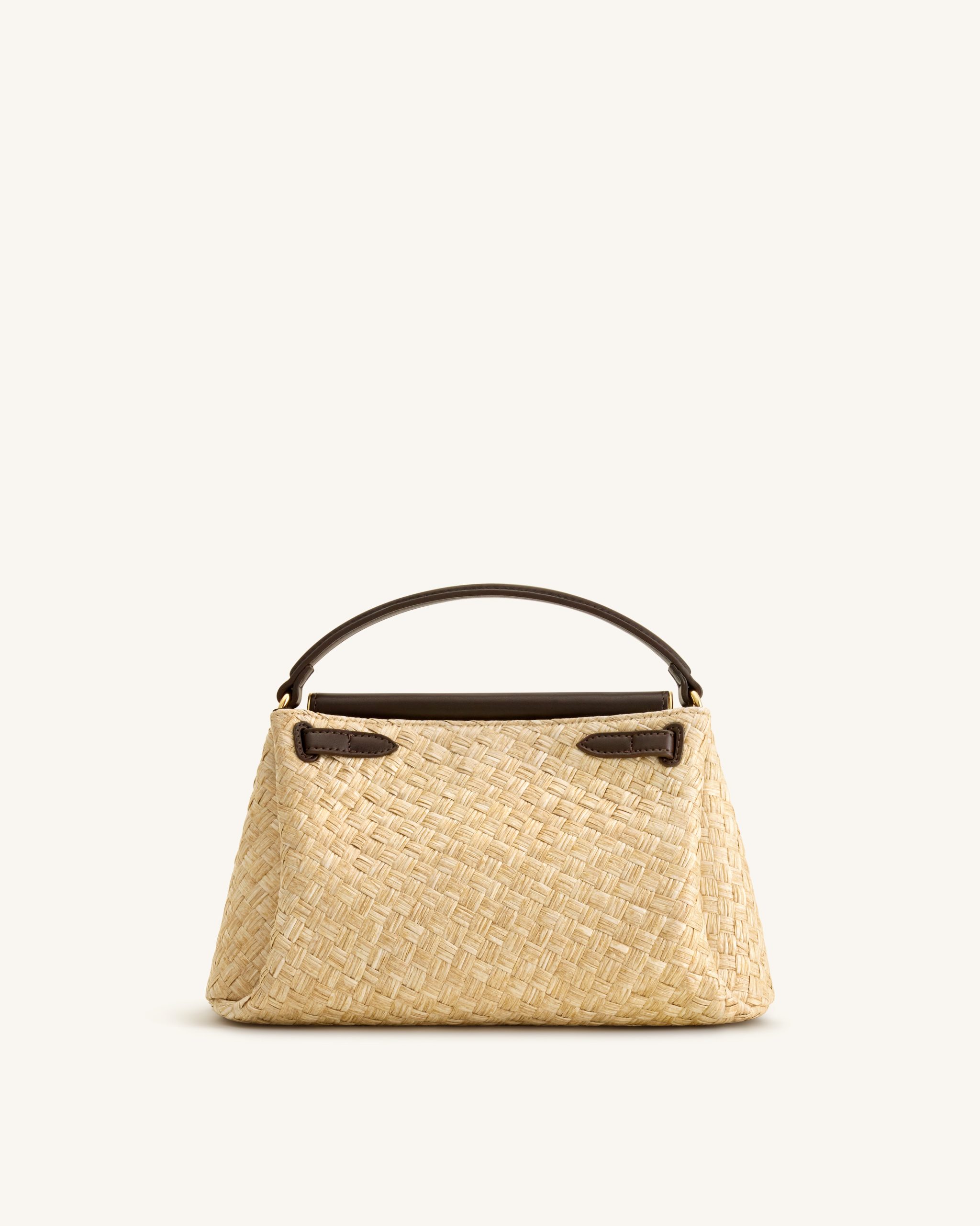 Carmen Faux Straw Top Handle Bag - Brown - Image 3