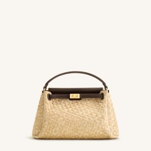 Carmen Faux Straw Top Handle Bag - Brown