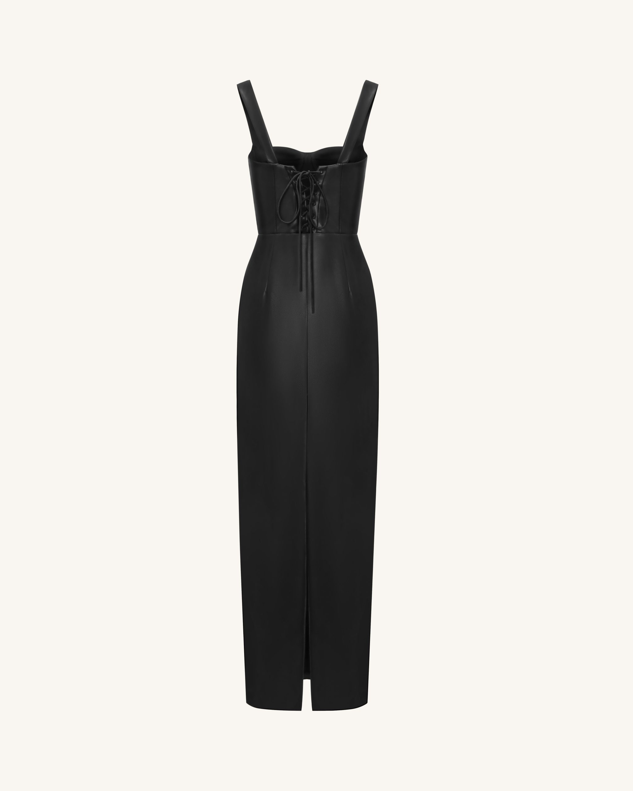 Iris Floral-Print Strappy Corset Leather Maxi Dress - Black - Image 3