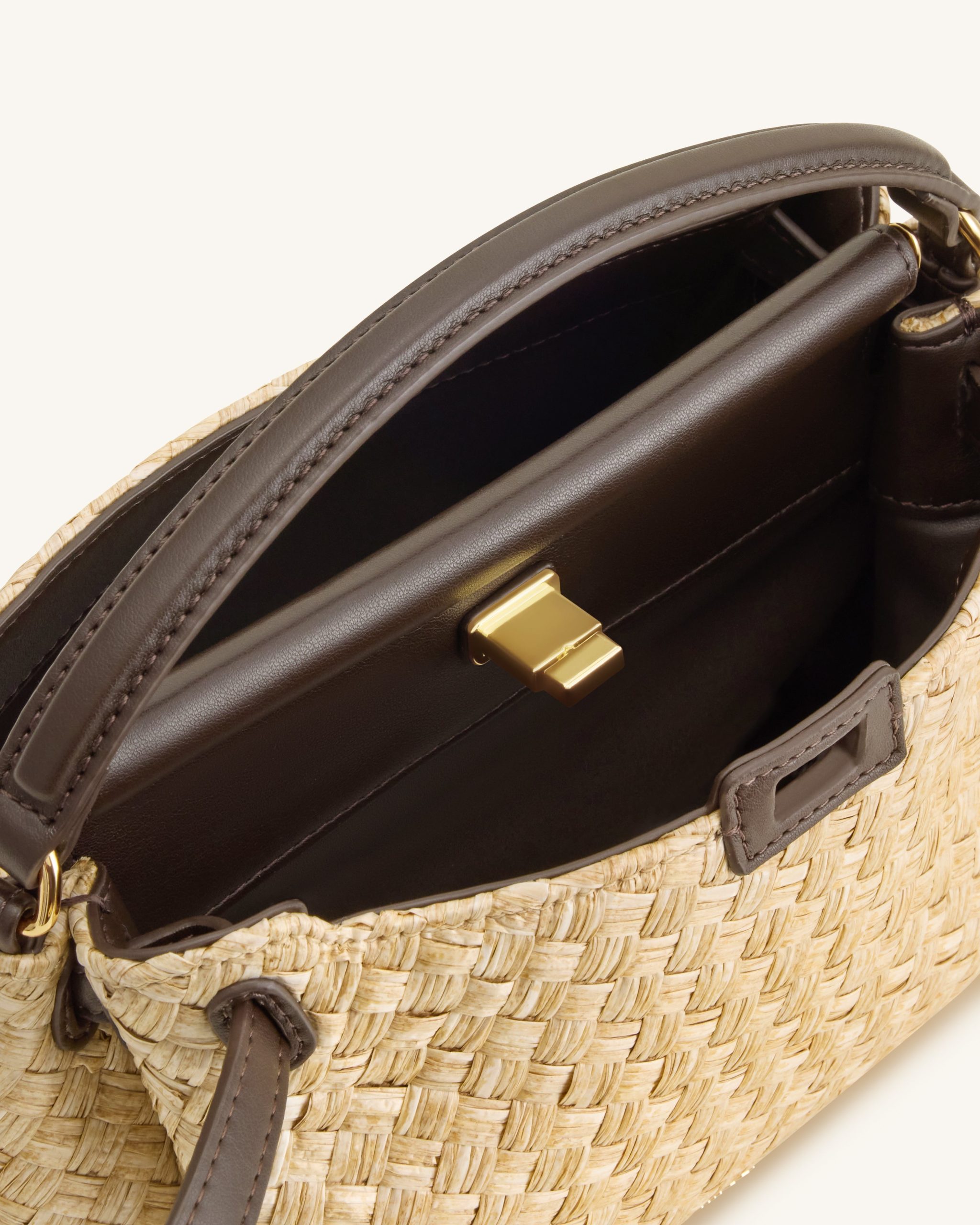 Carmen Faux Straw Top Handle Bag - Brown - Image 4