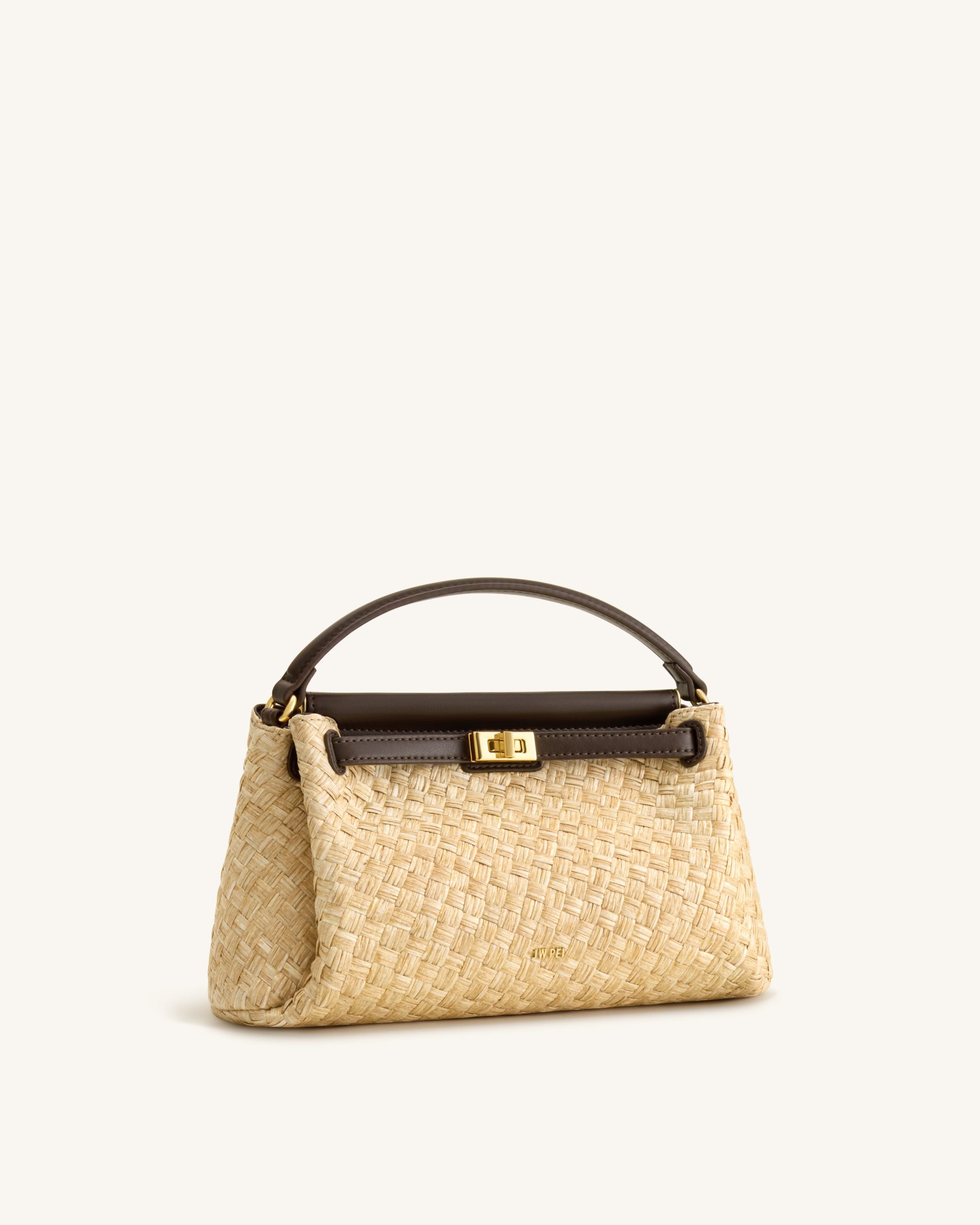 Carmen Faux Straw Top Handle Bag - Brown - Image 2