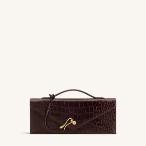 Celeste Envelope Top Handle Bag - Dark Brown Croc