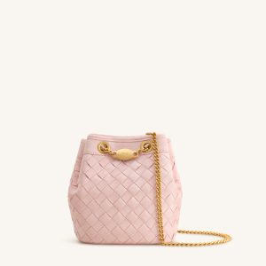 Yara Faux Suede Hand-Woven Bucket Bag - Pink