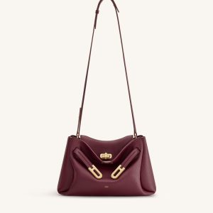 Rhea Pebbled Double Buckle Shoulder Bag - Dark Burgundy