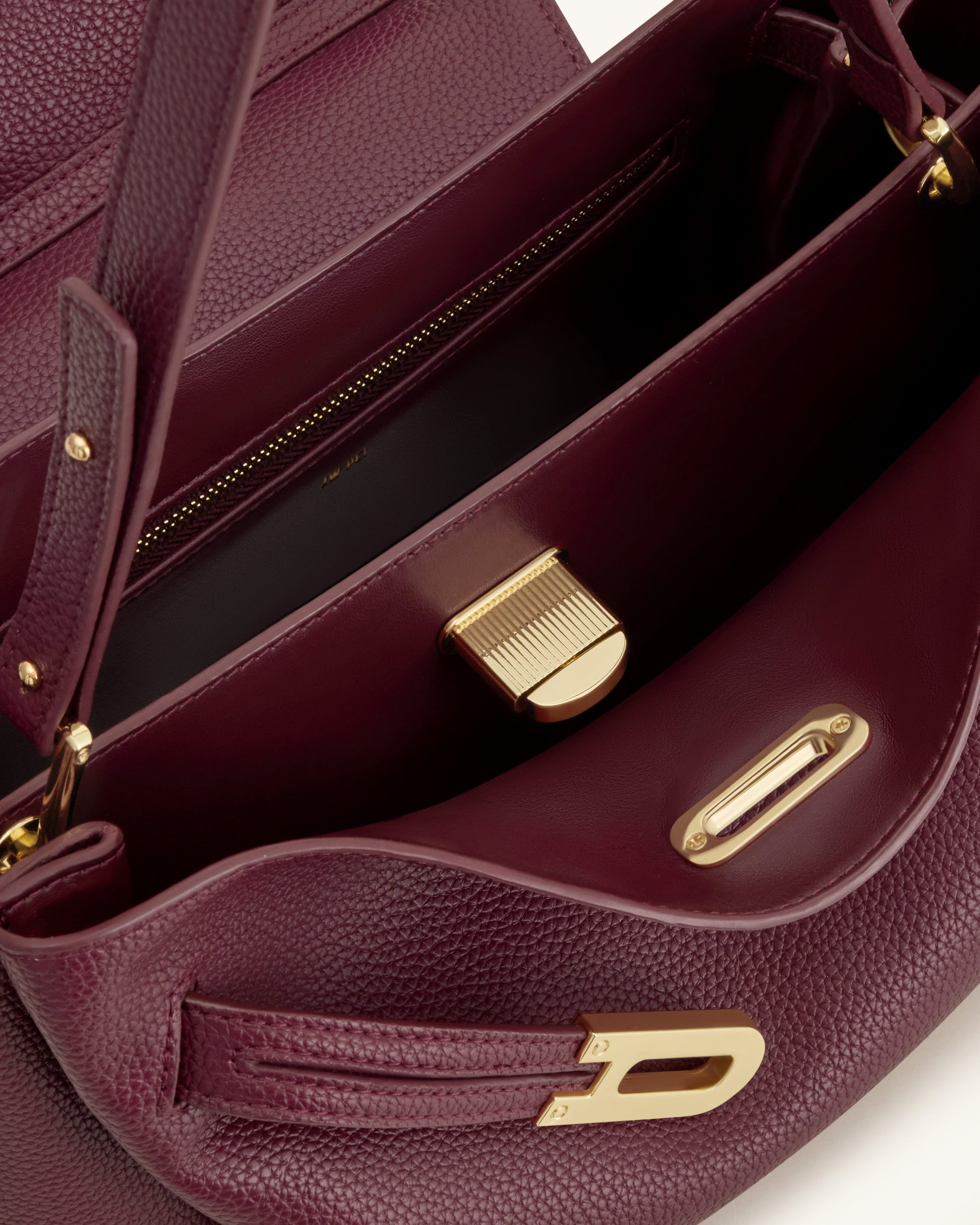 Rhea Pebbled Double Buckle Shoulder Bag - Dark Burgundy - Image 4