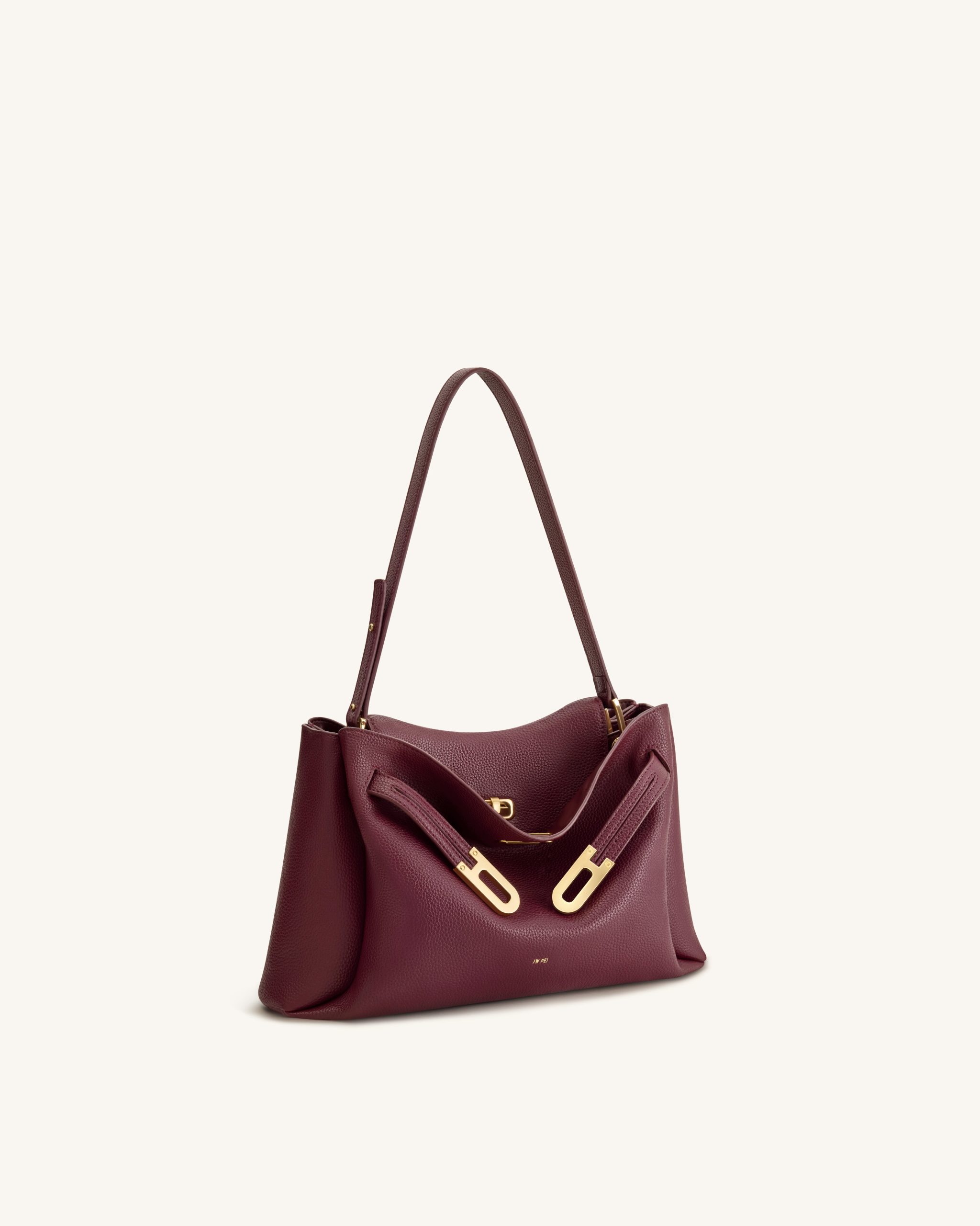Rhea Pebbled Double Buckle Shoulder Bag - Dark Burgundy - Image 2