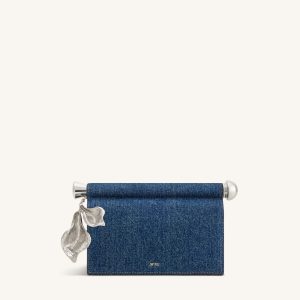 Holly Metal Pendant Embellished Clutch - Blue Denim